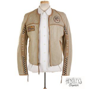 THEDI Leather Jacket S Stone Beige Cafe Race Distressed Racing Team Jacket